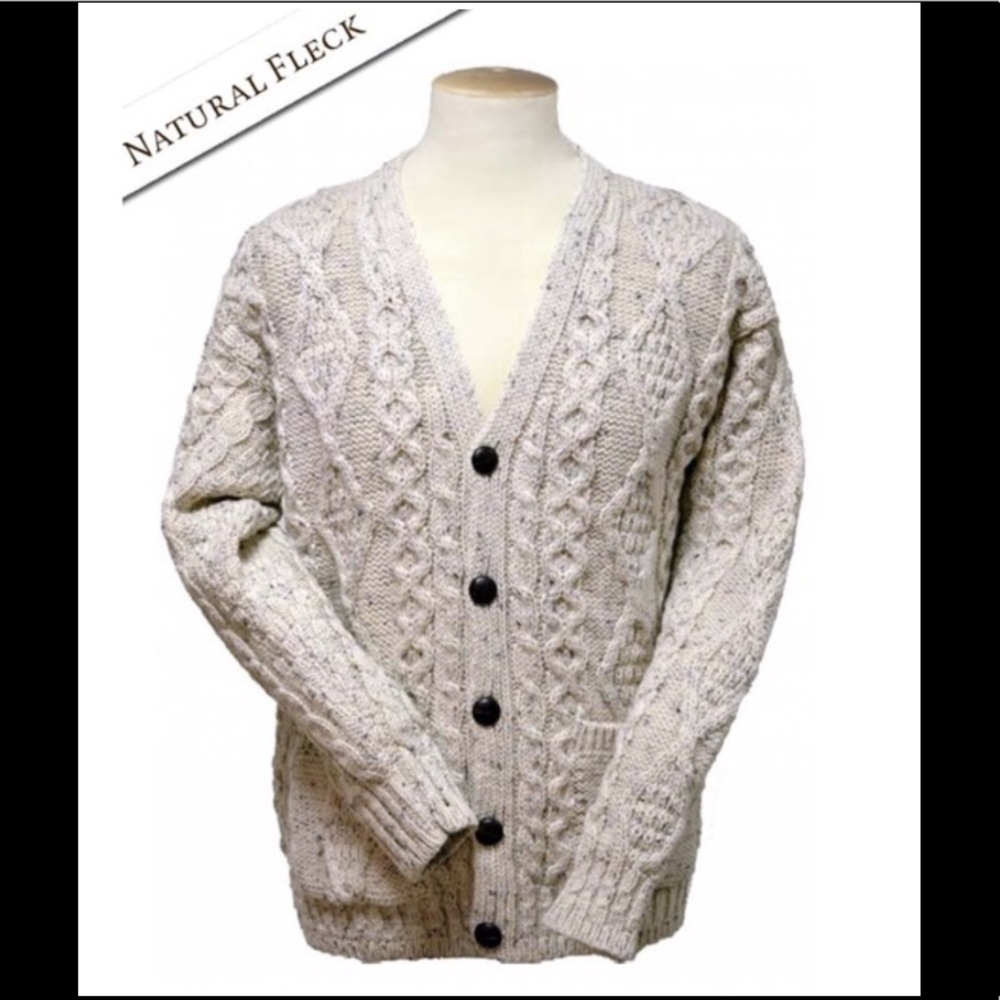 Natural Fleck Aran Grandfather Sweater NWOT